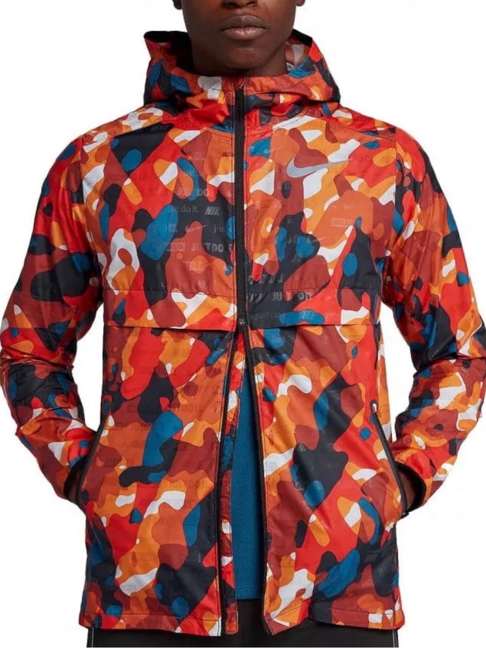 Nike Shield Ghost Flash Camo Hooded Running Jacket Lightweight Vented Mens M